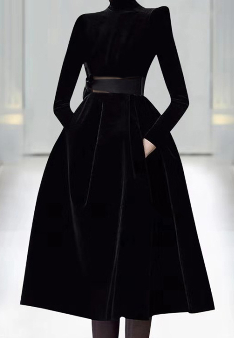 Elegant banquet evening dress black velvet dress CA110605