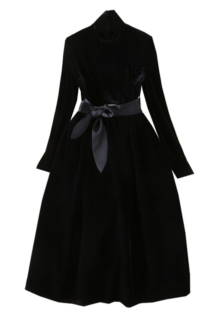 Elegant banquet evening dress black velvet dress CA110605