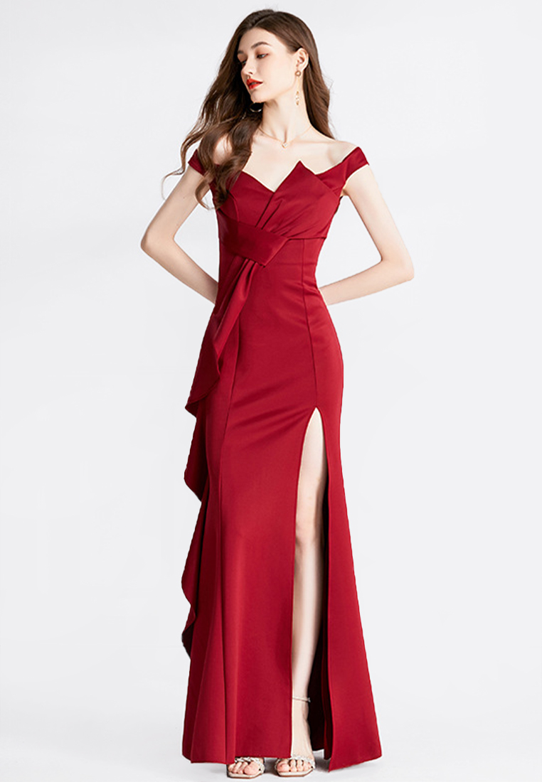Light luxury quality red fishtail skirt bridal toast dress CA110607