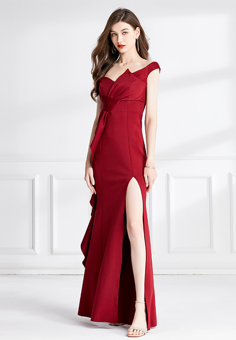 Light luxury quality red fishtail skirt bridal toast dress CA110607