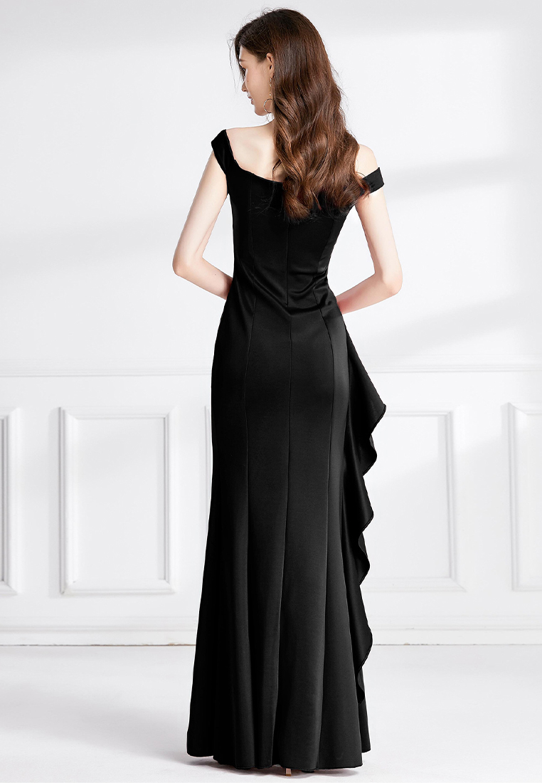 Elegant banquet fishtail long black evening dress CA110610