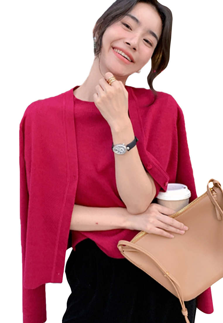 Fashionable knitted wool cardigan inner two piece set CA112706RD