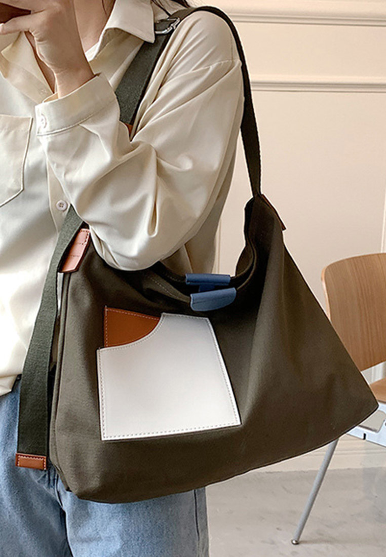 Versatile Casual Patchwork Canvas Diagonal Bag CA22021624W