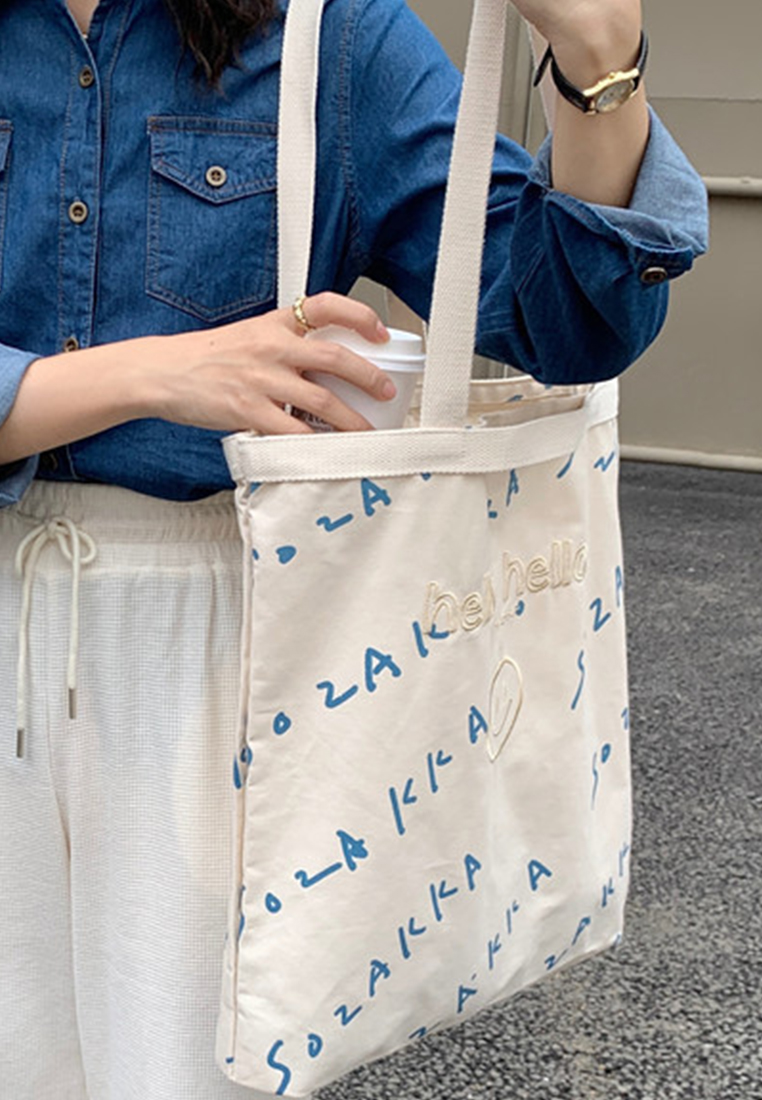 --Simple Embroidered Letters One Shoulder Tote Bag CA22032107W