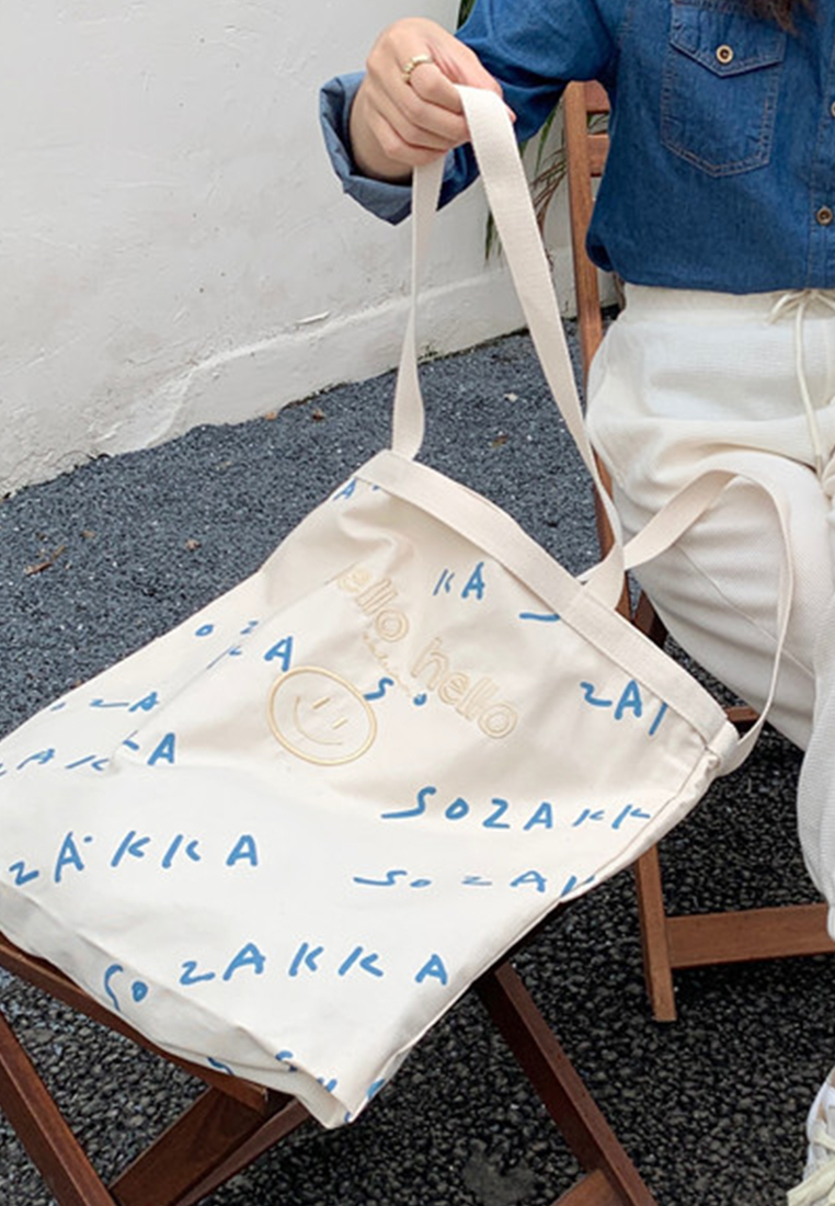 --Simple Embroidered Letters One Shoulder Tote Bag CA22032107W