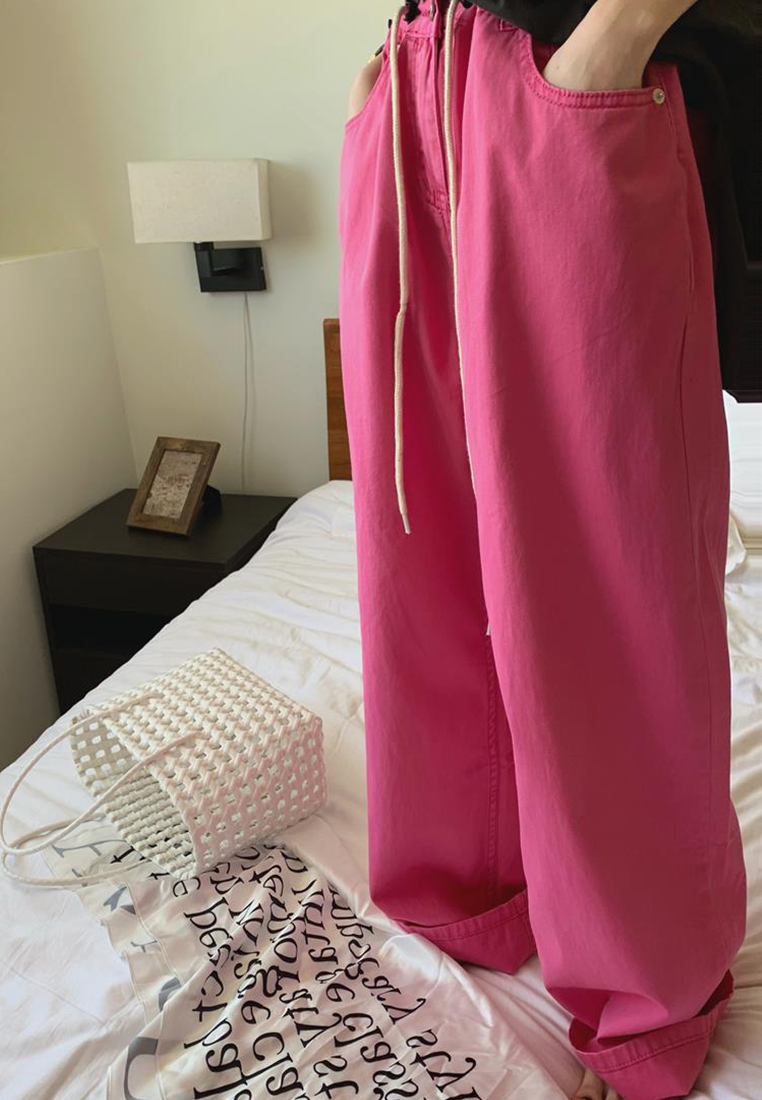 Casual And Playful High Waist Drawstring Waist Slimming Solid Color Straight Jeans CA230321280PI