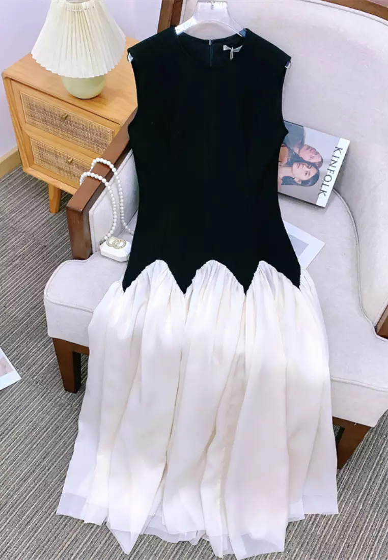 Exquisite quality one-shoulder puff sleeve chiffon floral suspender dress K060603