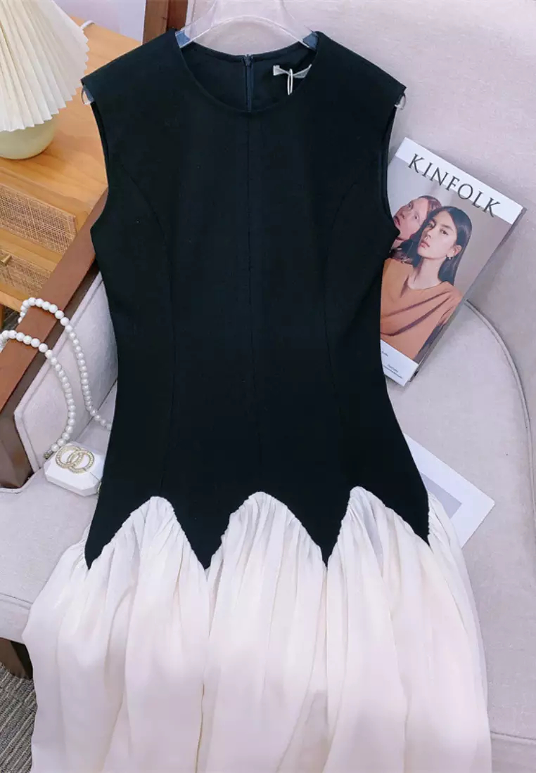 Exquisite quality one-shoulder puff sleeve chiffon floral suspender dress K060603