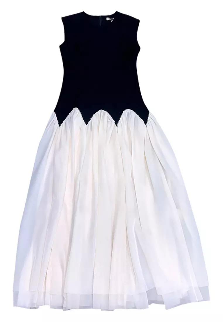 Exquisite quality one-shoulder puff sleeve chiffon floral suspender dress K060603