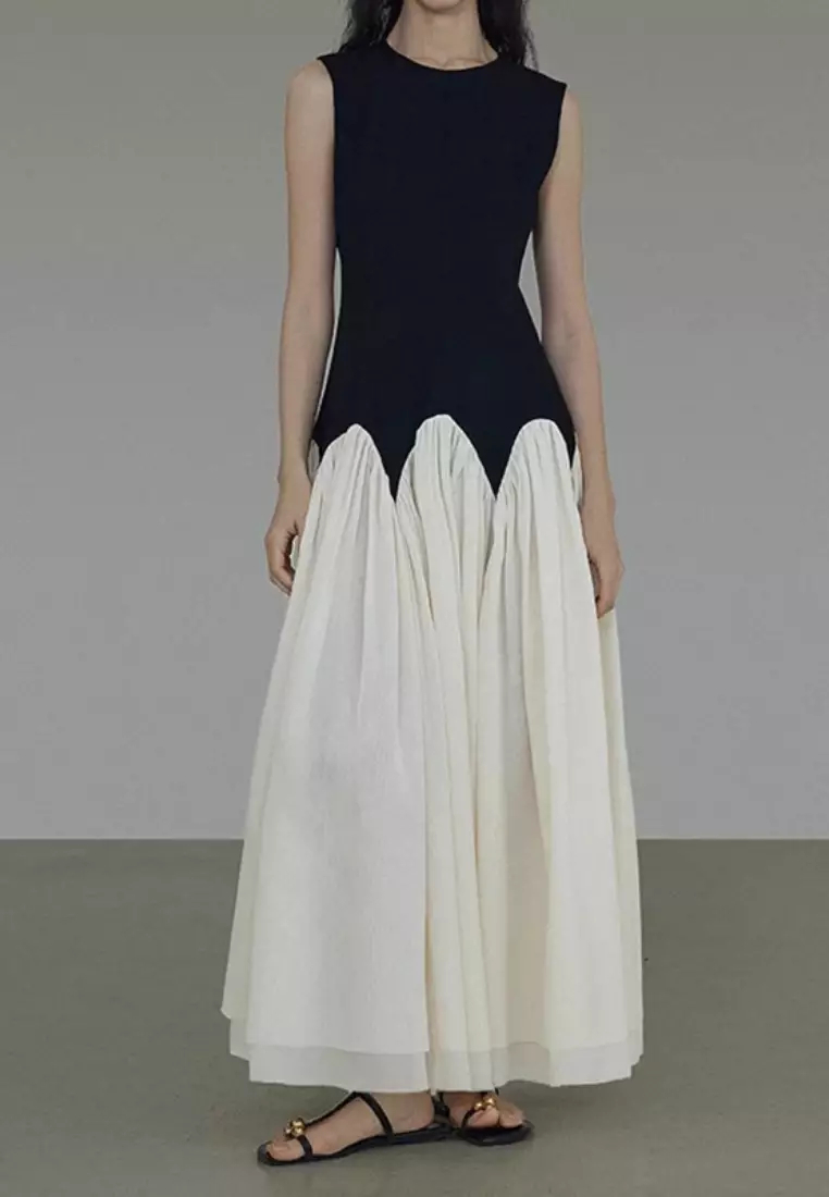 Exquisite quality one-shoulder puff sleeve chiffon floral suspender dress K060603