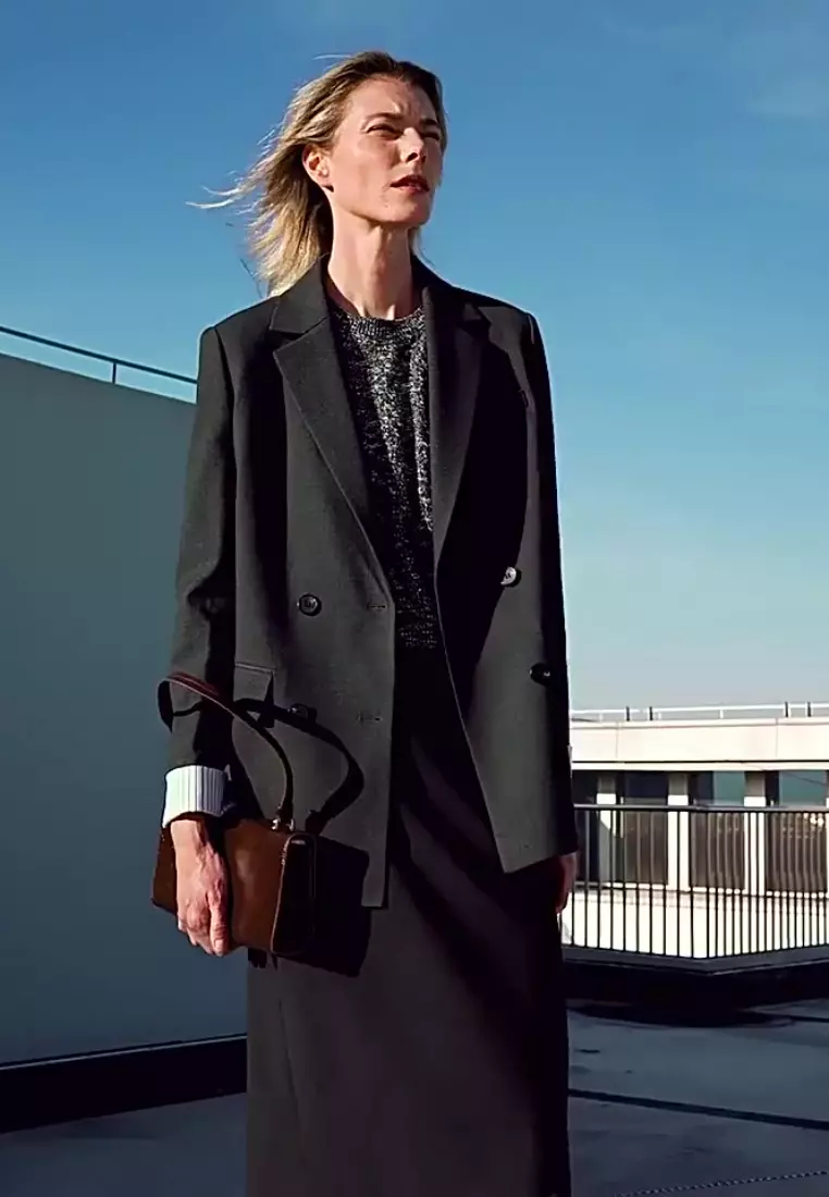 Fashion new double-breasted design gray suit jacket Blazers K100309