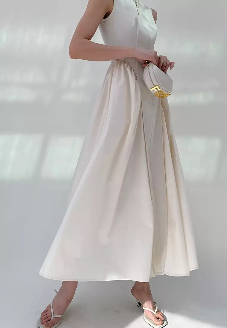 Fashionable and elegant patchwork pleated sleeveless dress K052806BK