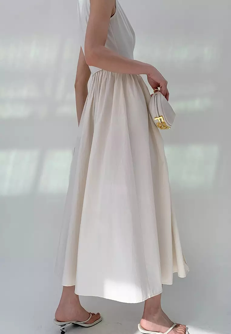 Fashionable and elegant patchwork pleated sleeveless dress K052806BK