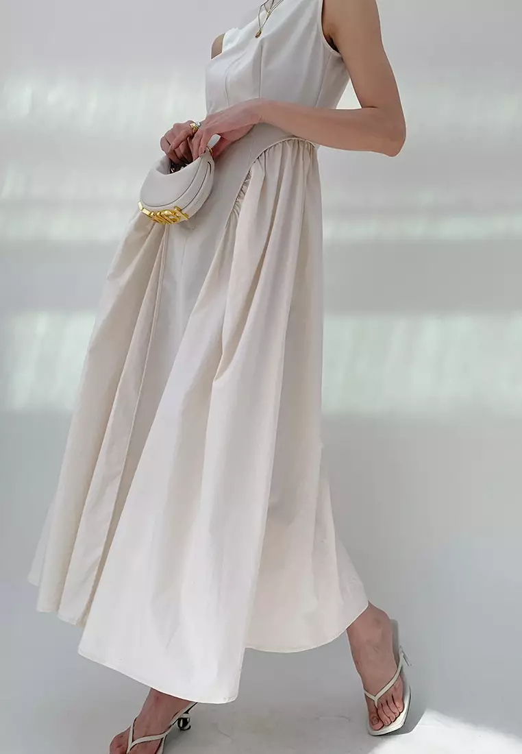 Fashionable and elegant patchwork pleated sleeveless dress K052806BK