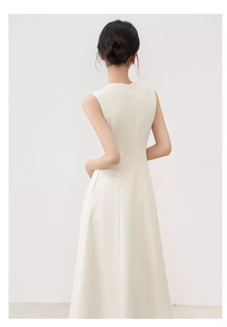 Fashionable and elegant round neck sleeveless dress K052807BK