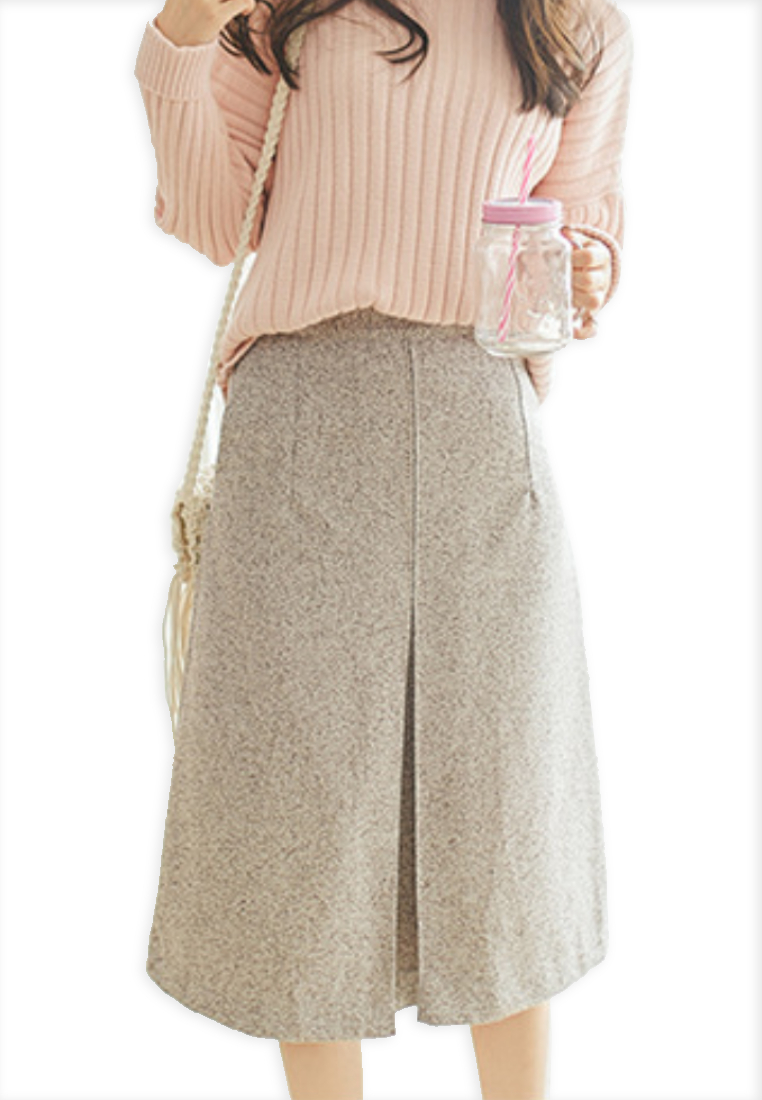 --Grey Straight Midi Skirt K20041604-S