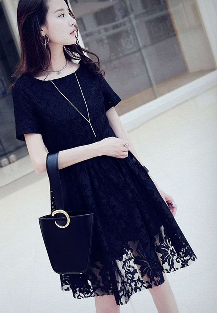 --Black Lace A-Line One Piece Dress K20042409