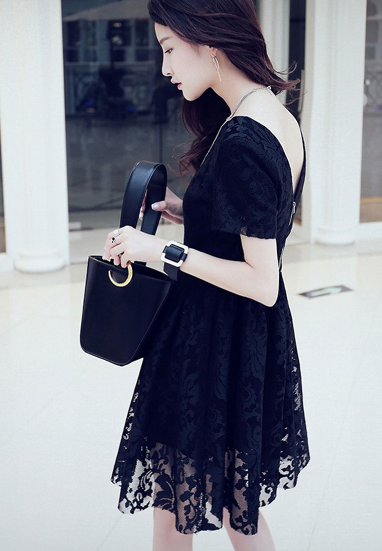 --Black Lace A-Line One Piece Dress K20042409