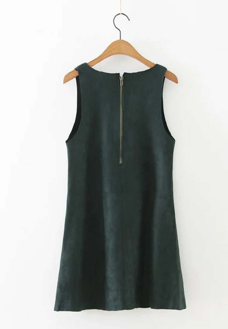 --Green V-Neck Vest One Piece Dress K20042605-M