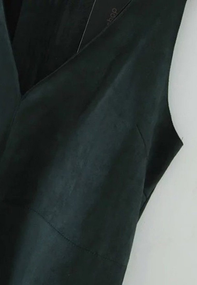 --Green V-Neck Vest One Piece Dress K20042605-M