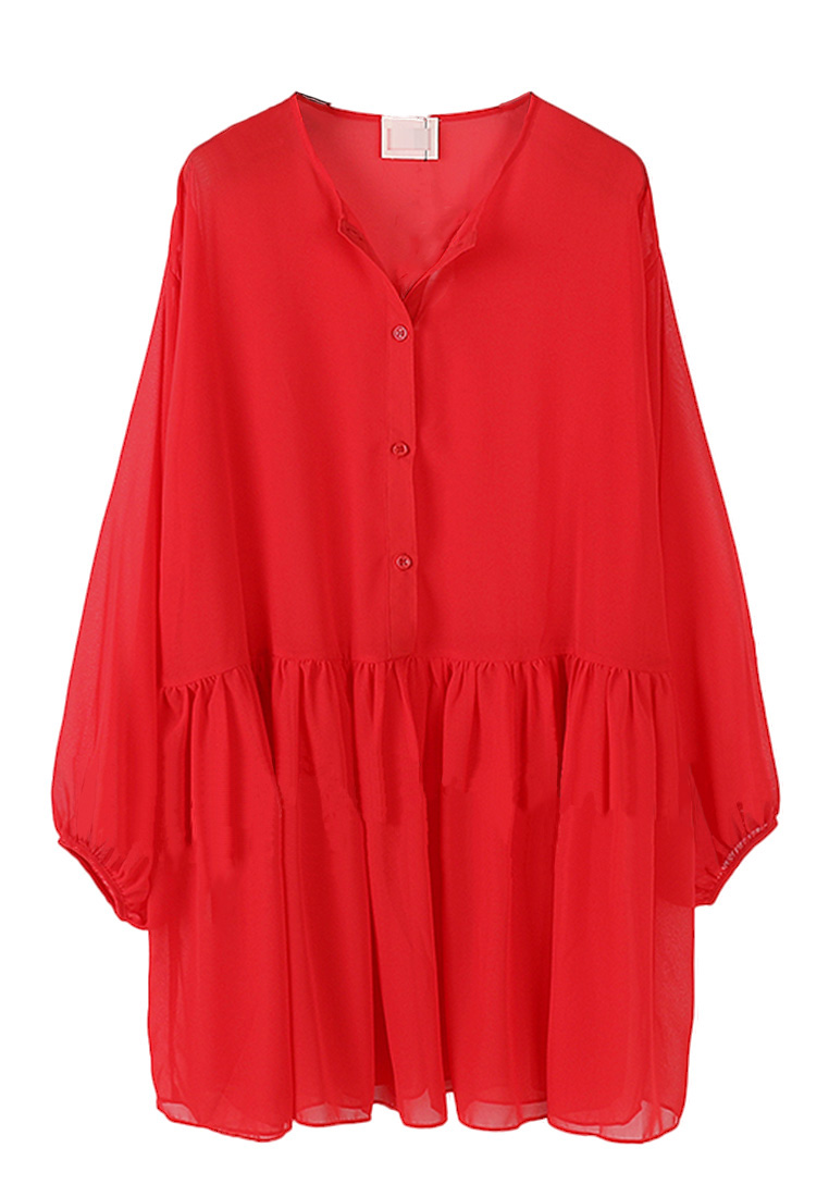 --Button Down Flare One Piece Dress K20050401RD-M