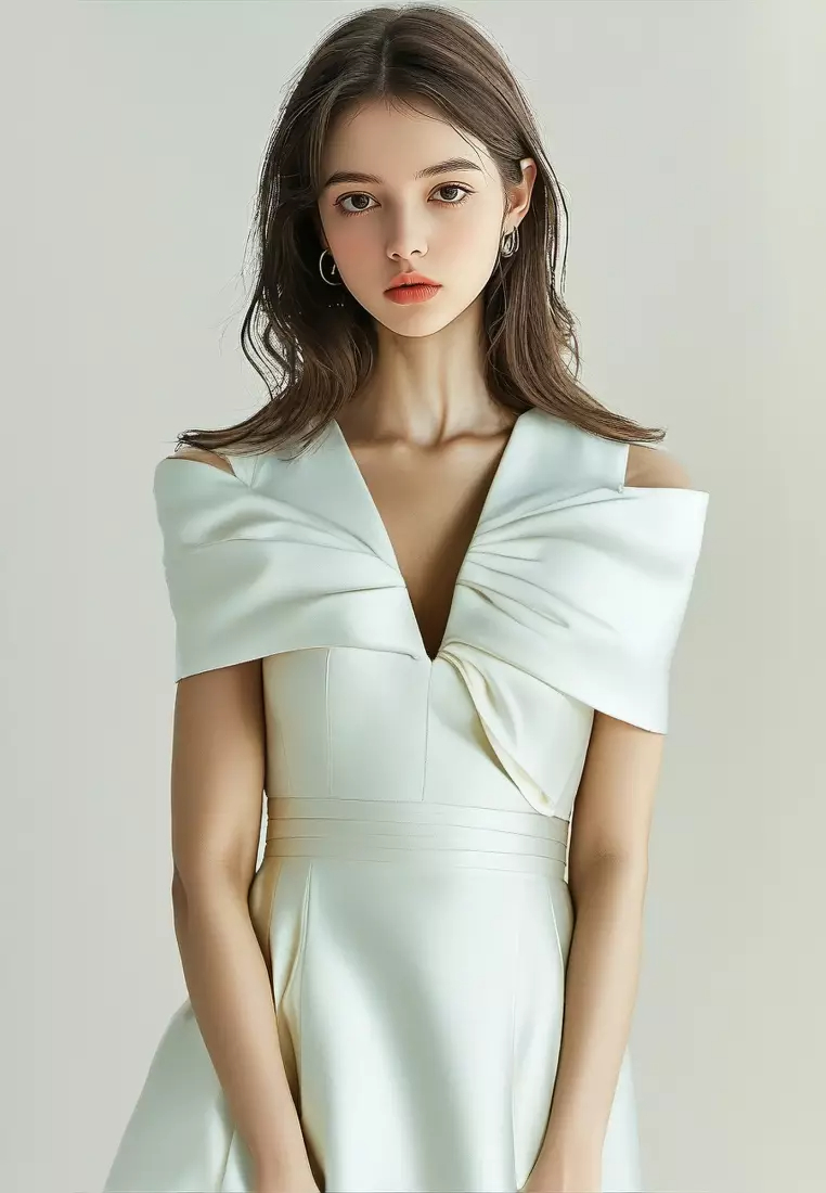 Luxurious new V-neck big bowknot big swing dress K100203