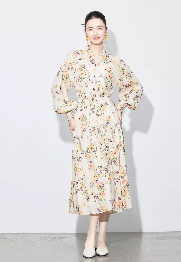 High-end linen long-sleeved shirt top two-piece suit dress K100903