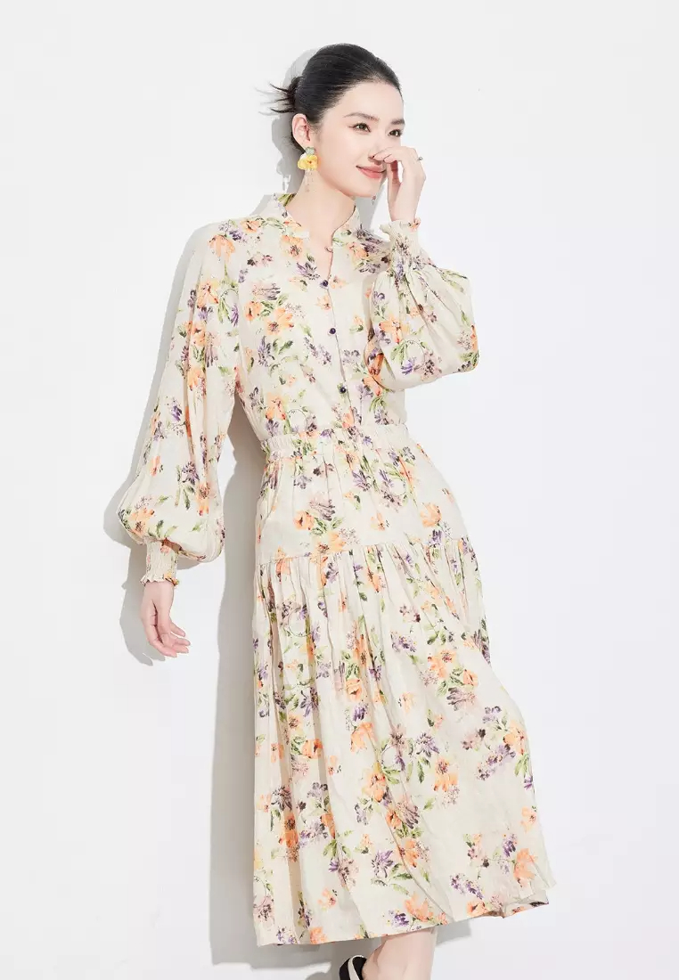 High-end linen long-sleeved shirt top two-piece suit dress K100903