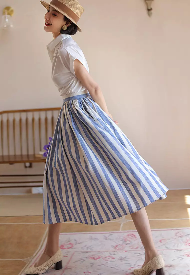 New French retro elegant striped skirt CA24032520