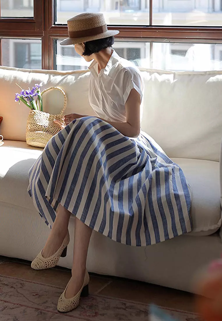 New French retro elegant striped skirt CA24032520