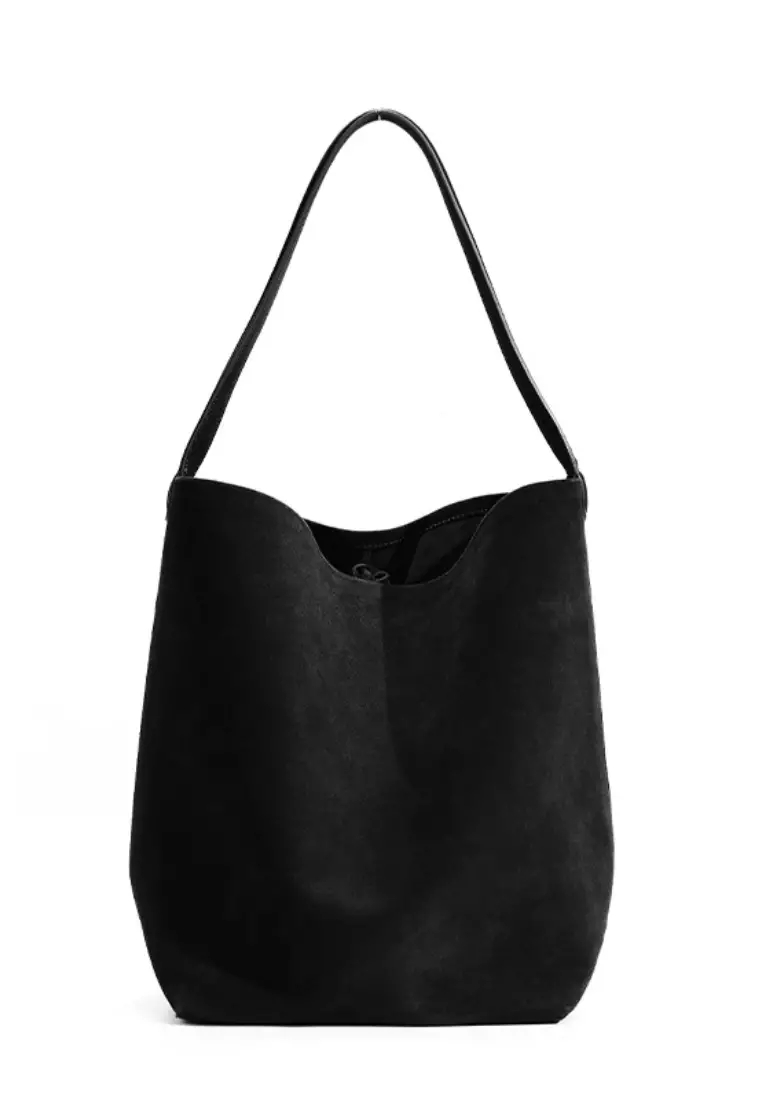 New suede cowhide large capacity genuine leather bucket bag K100401-BW