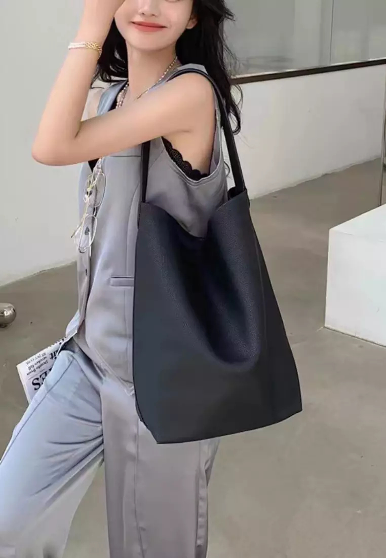 New suede cowhide large capacity genuine leather bucket bag K100401-BW