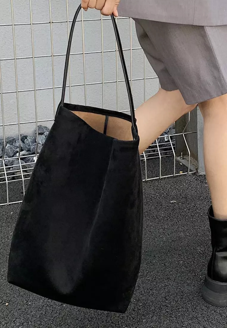 New suede cowhide large capacity genuine leather bucket bag K100401-BW