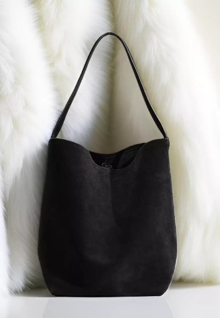 New suede cowhide large capacity genuine leather bucket bag K100401-BW