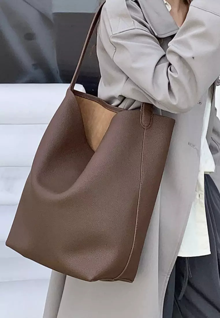 New suede cowhide large capacity genuine leather bucket bag K100401-BW