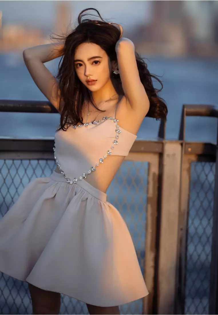 New elegant diamond suspender dress backless design dress K100206