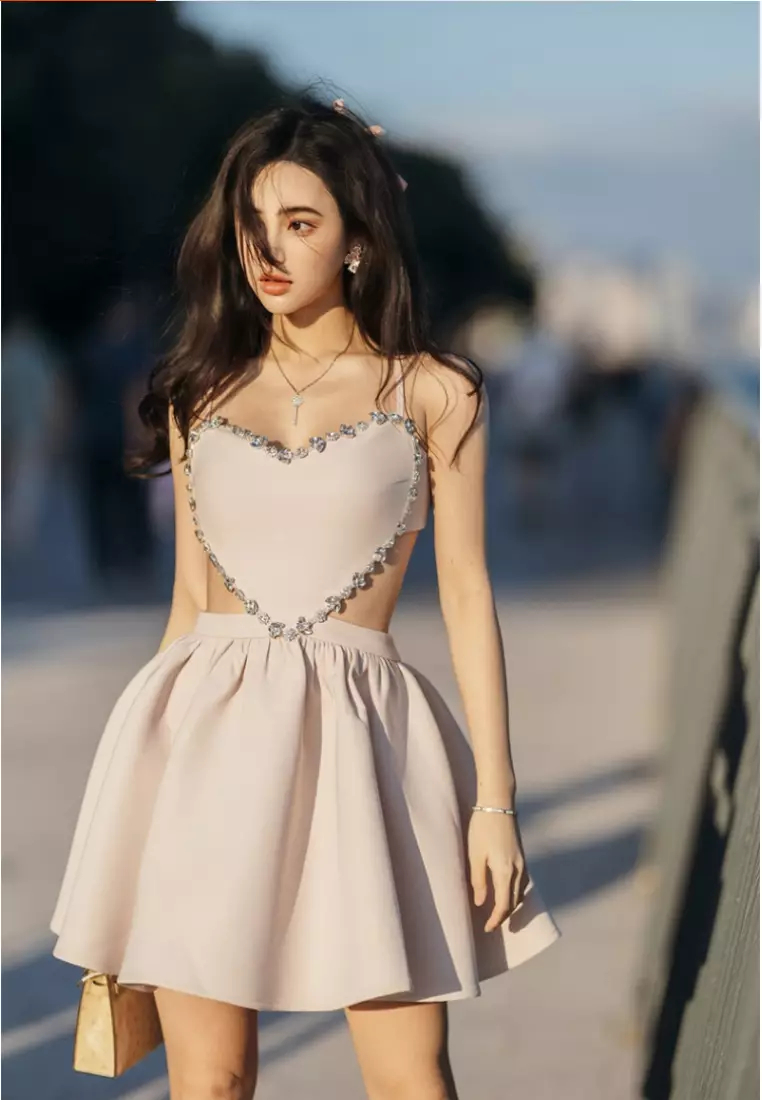 New elegant diamond suspender dress backless design dress K100206