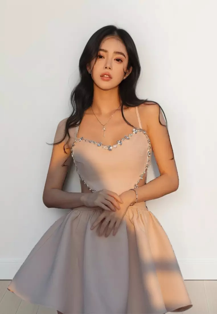 New elegant diamond suspender dress backless design dress K100206