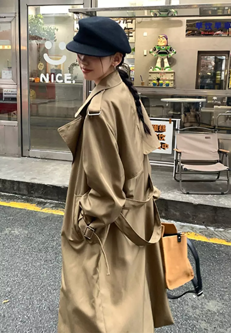 New elegant lazy style long trench coat jacket K093003