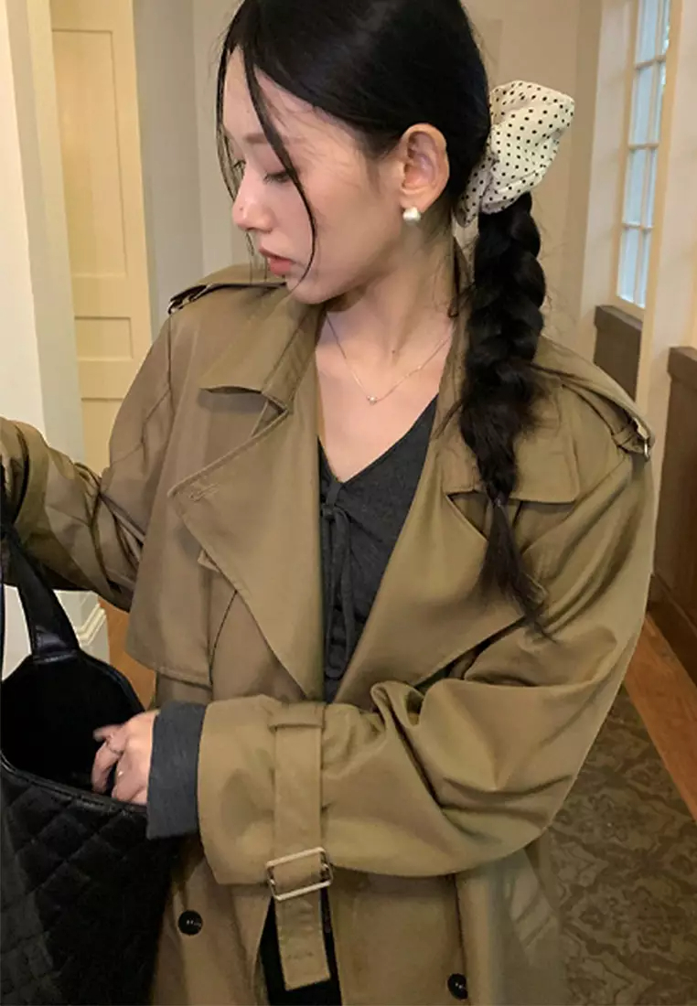 New elegant lazy style long trench coat jacket K093003