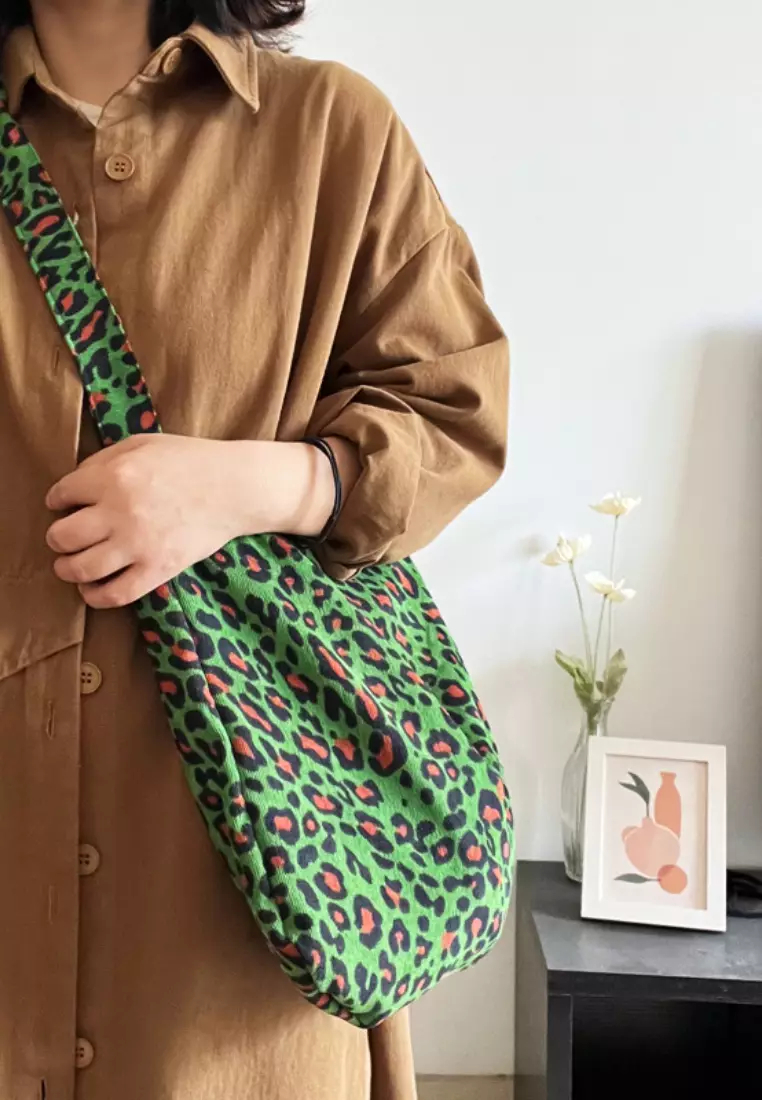 New green leopard print canvas bag large capacity bag K100402