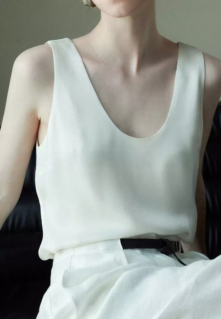  New high-end satin U-neck camisole sleeveless top K052802W