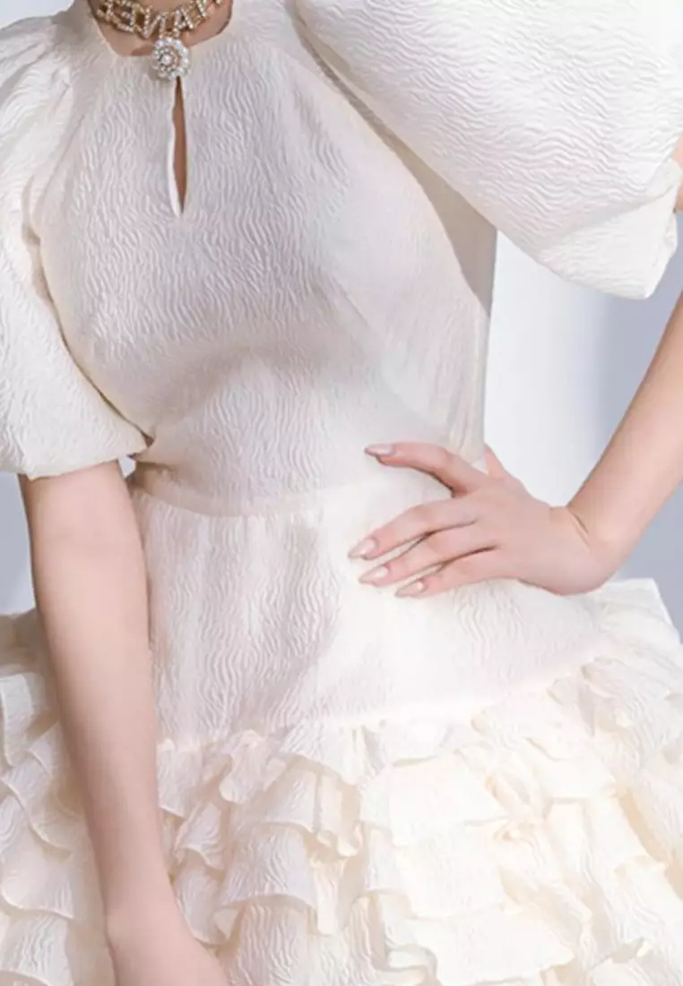 New jacquard bubble ruffle dress K100209