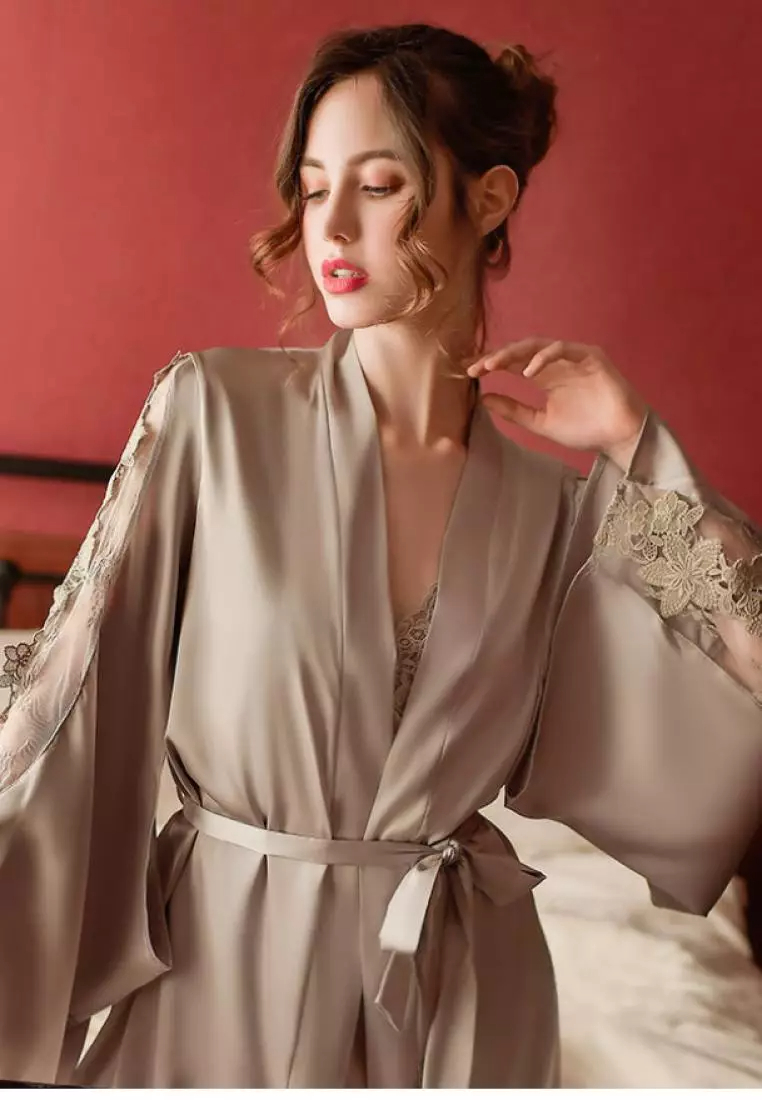 New lace stitching pajamas robe K062606BW