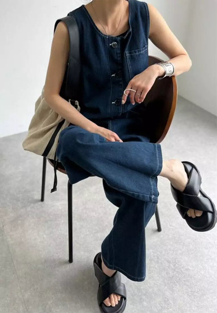 New loose high-waisted casual wide-leg one-piece jeans CA24032540-sunnydaysweety