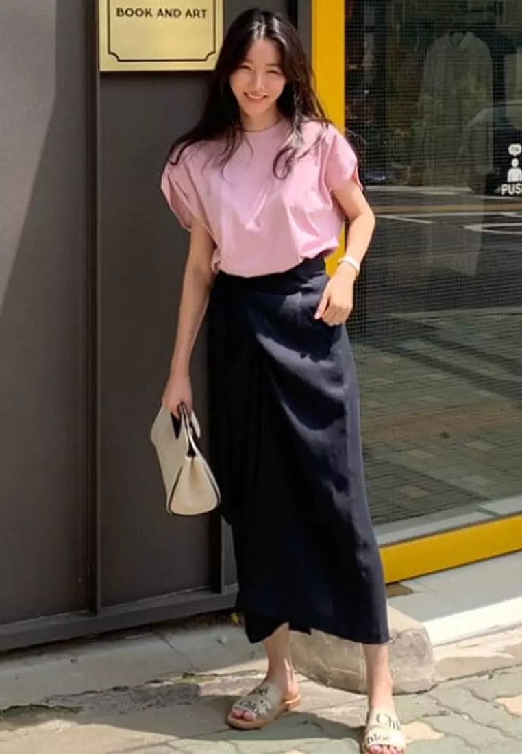 New loose short-sleeved T-shirt + strappy high-waist skirt suit CA24032539PI