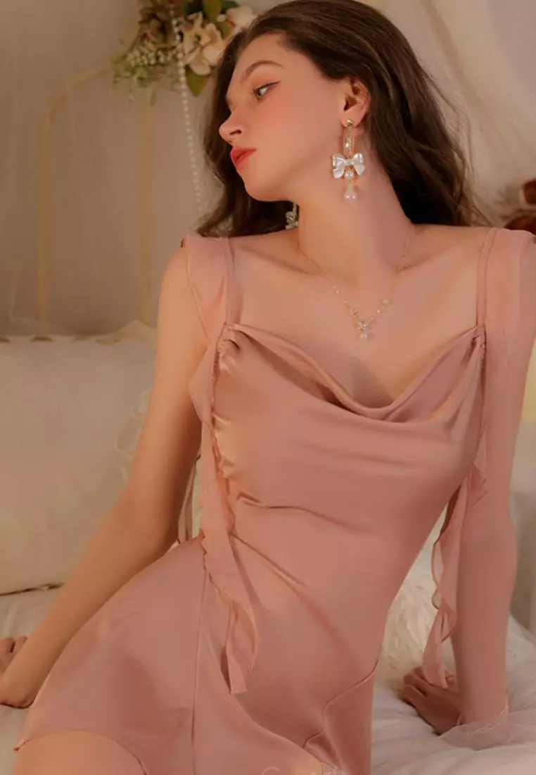 New lotus leaf shoulder strap pajamas nightgown Lingerie K062602W