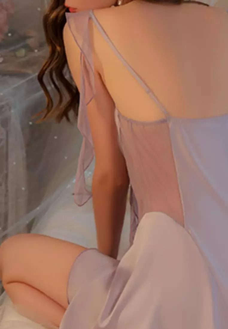 New lotus leaf shoulder strap pajamas nightgown Lingerie K062602W