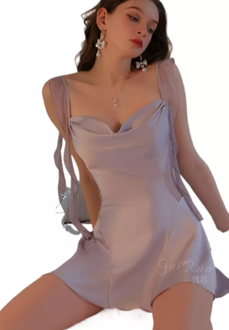 New lotus leaf shoulder strap pajamas nightgown Lingerie K062602W