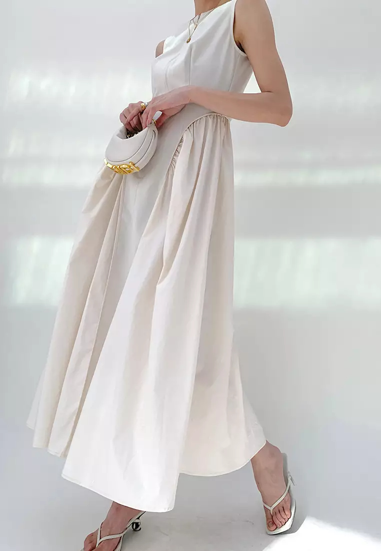 New patchwork pleated skirt solid color sleeveless dress CA24032527W